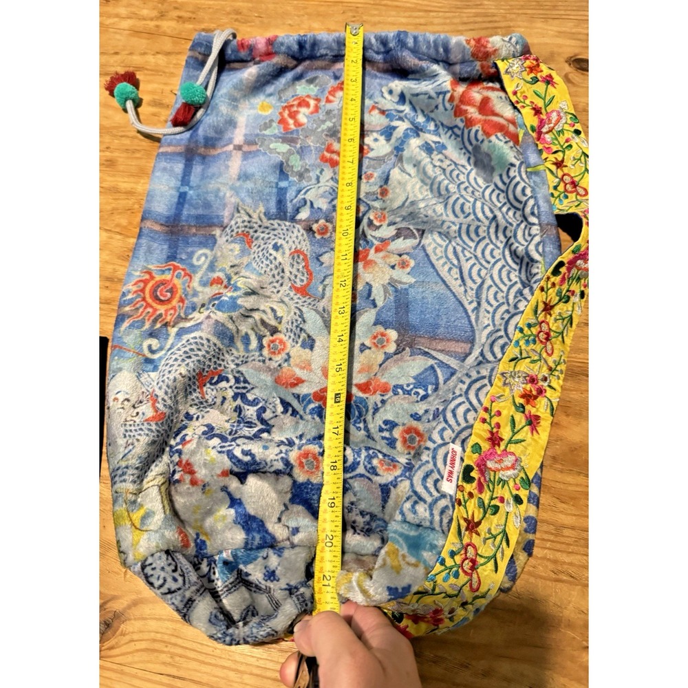 Johnny Was Hobo Drawstring Bag Embroidered Strap Plush Fleece Floral - Picture 8 of 9